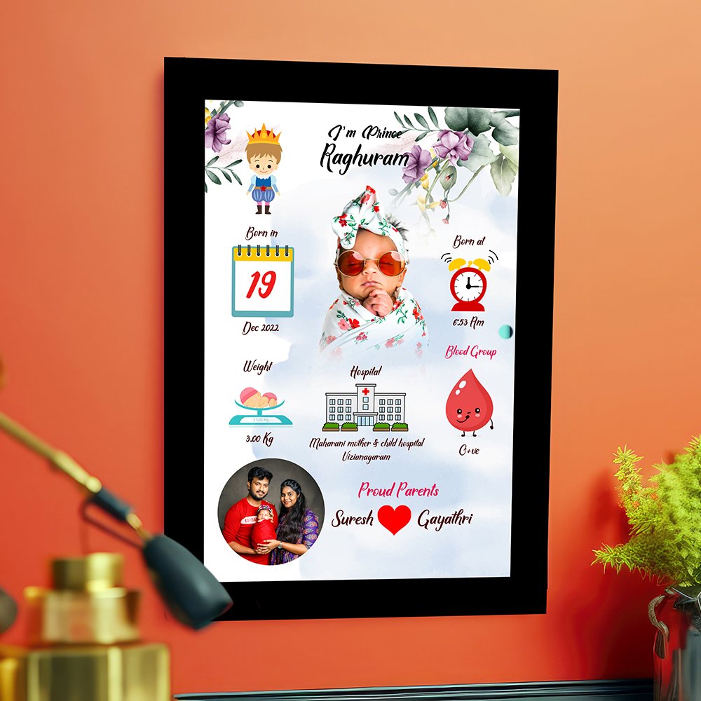 Personalized Newborn Baby Birth Details Photo Frame