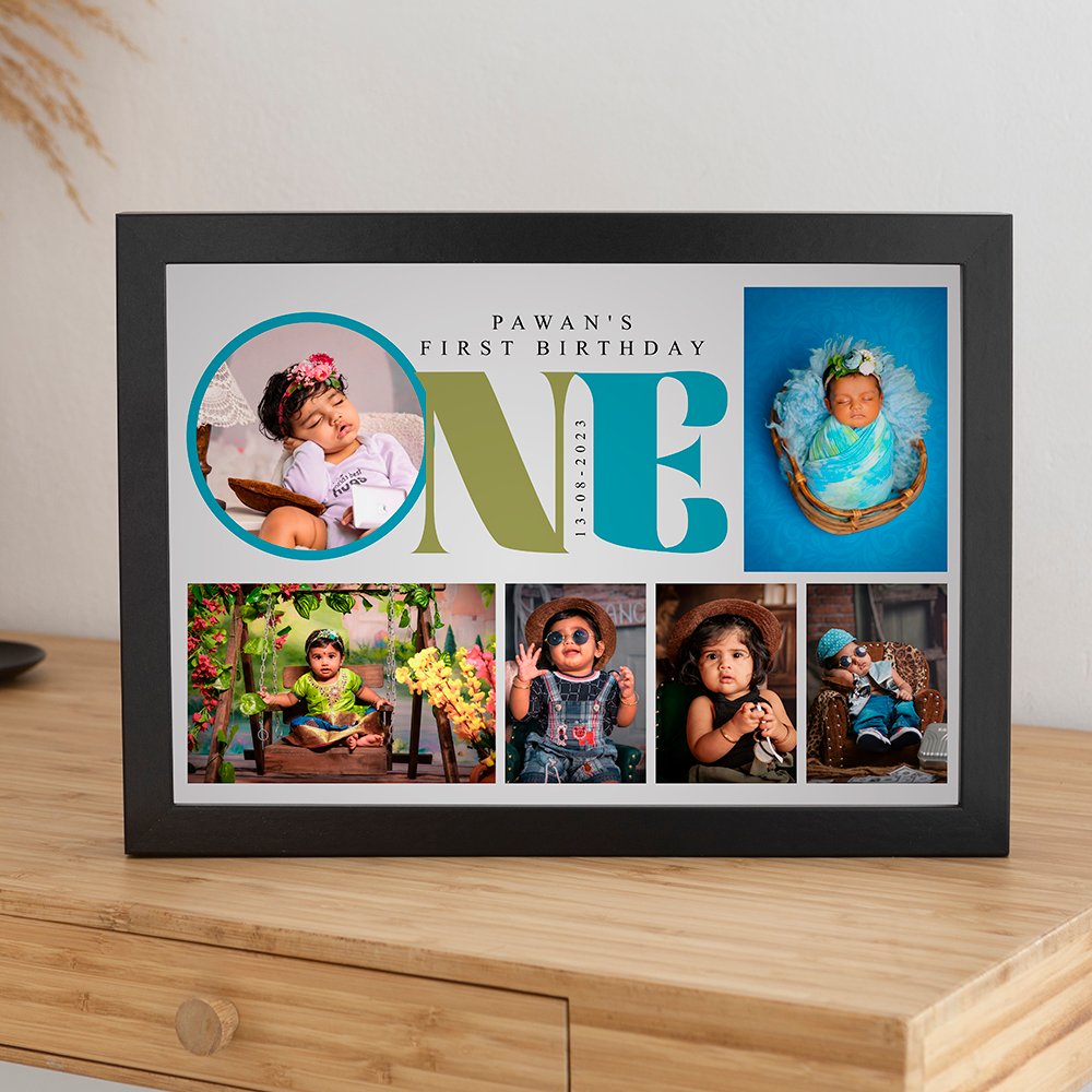 Personalized Baby First Birthday Photo Collage Frame